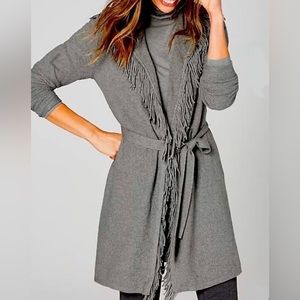J Jill Fringed Wrap Sweater in Camel. M